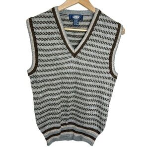 Vintage Hemingway Point wool blend neutral patterned grandpa sweater vest size L